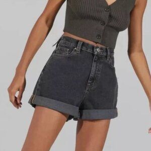 BDG Black Washed Denim High Rise Mom Shorts